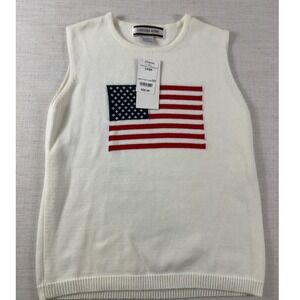 Crystal-Kobe American Flag Knit Sweater Vest White Cotton Patriotic Mens Large